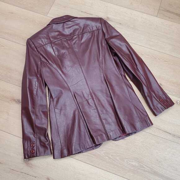 Vintage Etienne Aigner Burgundy Oxblood Genuine Leather Jacket Blazer Size 14 - Picture 2 of 16